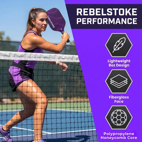 Miniatura 2 de Pickleball Paddles Set of 4 – Premium Fiberglass Paddle Set with 14mm Polypropylene Honeycomb Core – Complete Bundle with 8 Indoor/Outdoor Balls &
