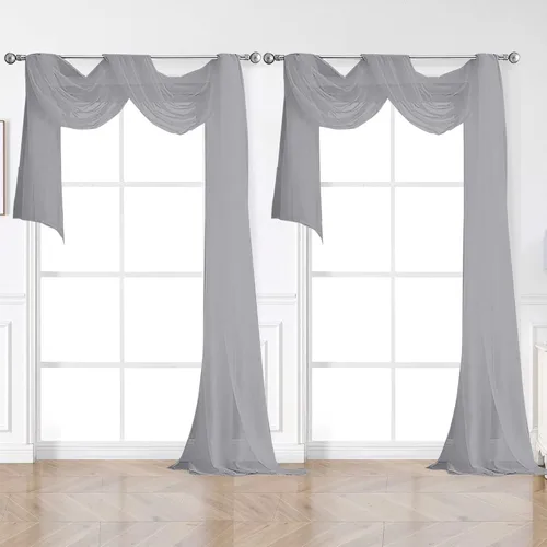 Miniatura 58 de OVZME - Cortinas traslúcidas blancas de 45 pulgadas de largo, 2 paneles, cortinas de gasa con bolsillo para barra para ventanas pequeñas, cada una