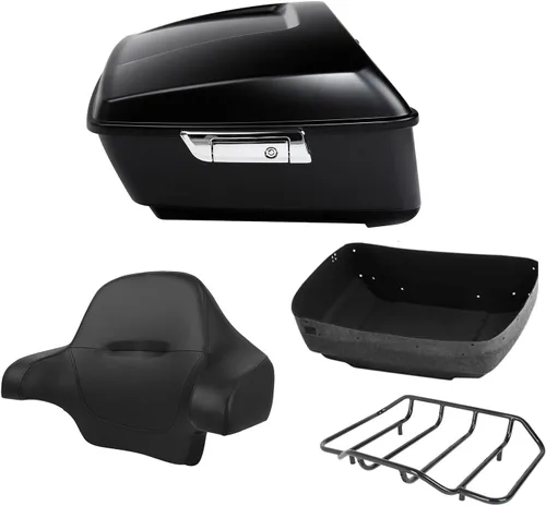 TCT-MOTORPARTS Maletero King Tour de 13.7 pulgadas, color negro mate y respaldo para Harley Touring Road King FLHR Street Road Electra Glide