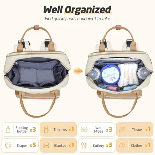 Miniatura 5 de Mochila para pañales extra grande para 2 niños gemelos, bolsas de viaje para bebé para mamá y papá, 25-37L, expandible, con cambiador, orificio