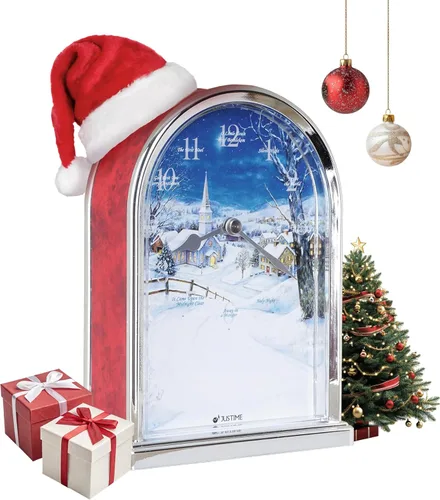 JUSTIME Reloj de mesa luminoso Polaris Silent Night de 12 canciones de villancicos de Navidad, decoración de Navidad, multicolor, selección de