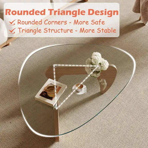Miniatura 6 de Mesa auxiliar moderna para sala de estar y espacios pequeños, 35.6 x 25.4 x 15.8 pulgadas, mesa triangular de vidrio templado y base de madera