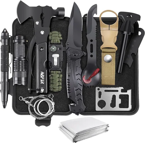 Regalos para hombres, Navidad, papá, marido, novio, él, kits de supervivencia, equipo de supervivencia 14 en 1, artículos esenciales para camping,