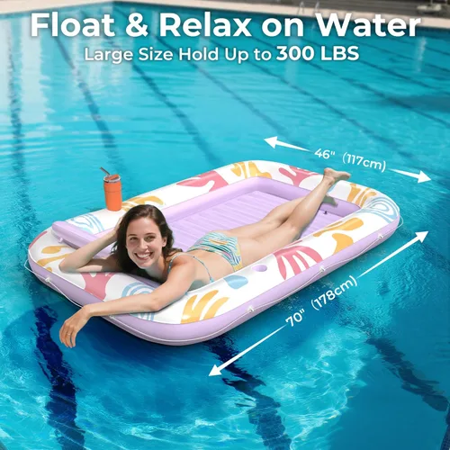 Miniatura 11 de Flotador inflable de bronceado para piscina con lona de protección, flotadores de piscina de 70 x 46 pulgadas para adultos con almohada, flotador 6