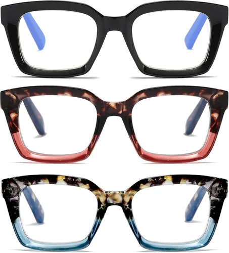 Miniatura 9 de 3 Pack Oversize Square Design Reading Glasses for Women, Blue Light Blocking Computer Reader Black&gray Leopard&blue Leopard