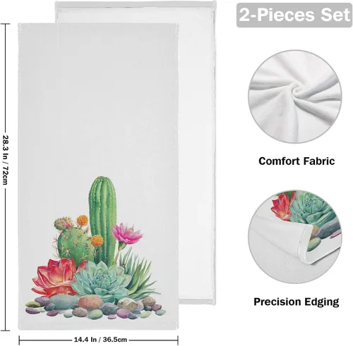Miniatura 2 de Vdsrup Juego de 2 toallas de mano de cactus suculentos, toalla de verano de cactus tropical, toallas de baño pequeñas, toallas de baño suaves