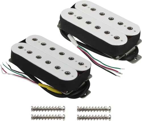 Miniatura 6 de FLEOR Alnico 5 Pastillas de cuello y puente para guitarra eléctrica, doble bobina Humbucker, color negro Cuello negro (7-8K)+Puente (8-9K) Conjunto
