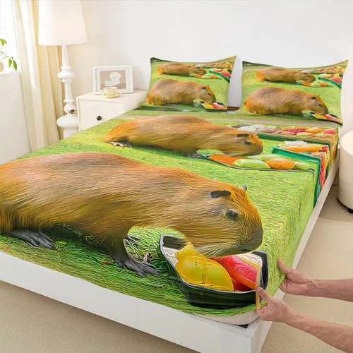Miniatura 4 de Capybara - Juego de sábanas bajeras de tamaño individual para niños, amantes de los animales, para niños, adolescentes, regalos para amantes