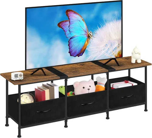Miniatura 9 de ETELI Soporte de TV pequeño para sala de estar, centro de entretenimiento con consolas de TV de almacenamiento, mesas con aparadores de tela