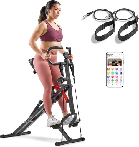 Sunny Health & Fitness Row-N-Ride PRO, máquina de sentadillas completa para todo el cuerpo con banda de resistencia opcional, fácil de instalar,