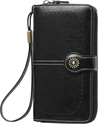 Miniatura 10 de TFKGS Billetera para mujer con bloqueo RFID de cuero, gran capacidad, porta tarjetas, cartera tipo embrague para teléfono, bolso largo de viaje