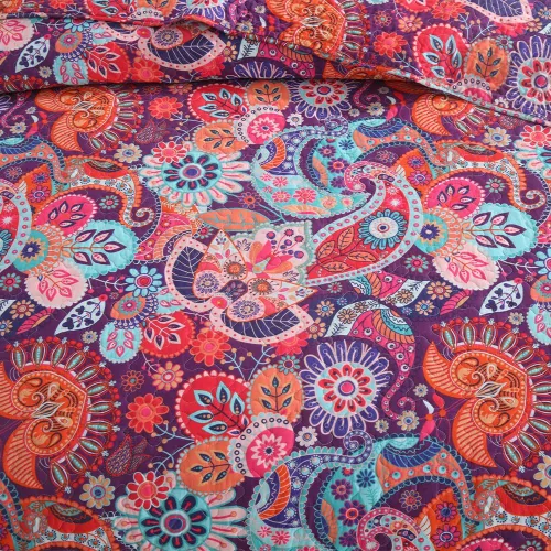 Miniatura 6 de VISIMISI - Juego de colchas de algodón, juego de cubrecama reversible con estampado floral de cachemira bohemio, patrón rojo bohemio hermoso