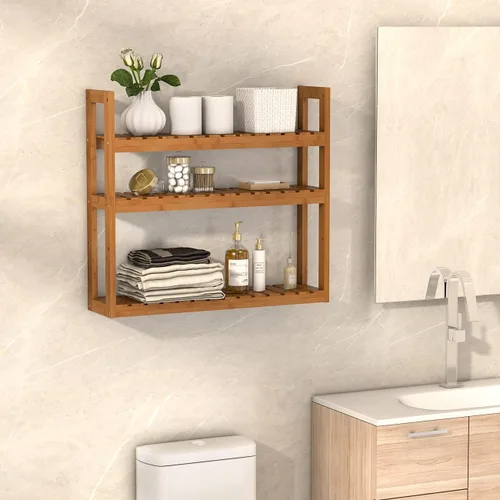 Miniatura 2 de Estante Domax de bambú para baño, de 3 niveles, de montaje en pared, multifuncional, capa ajustable, de pie, para colocar por encima del inodoro