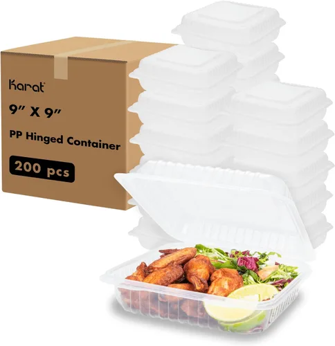 Miniatura 15 de Contenedores de Comida para Llevar Karat Clamshell [6"x6" - 300 unidades] Duraderos, Aptos para Microondas, Apilables, Resistentes a Roturas, Cajas