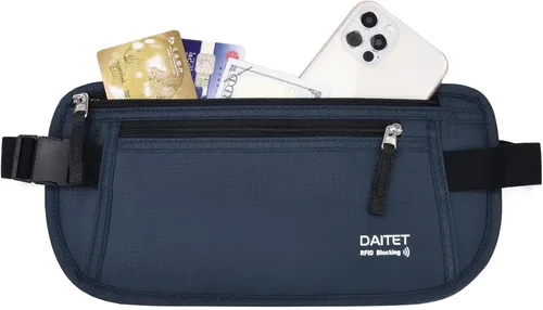 Miniatura 92 de DAITET Cinturón de dinero, soporte para pasaporte, cartera de viaje oculta segura con bloqueo RFID, riñonera encubierta (negro), Negro, Rfid