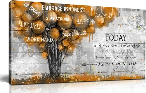 Cita inspiradoras, imágenes de árbol marrón, decoración de pared para dormitorio - Citas positivas, arte de pared en lienzo para sala de estar -