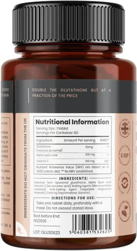 Miniatura 2 de Glutatión 1000 mg x 360 tabletas (6 botellas de 60) - con 500 mg de glutatión, 300 mg de ALA y 200 mg de VIT C por tableta
