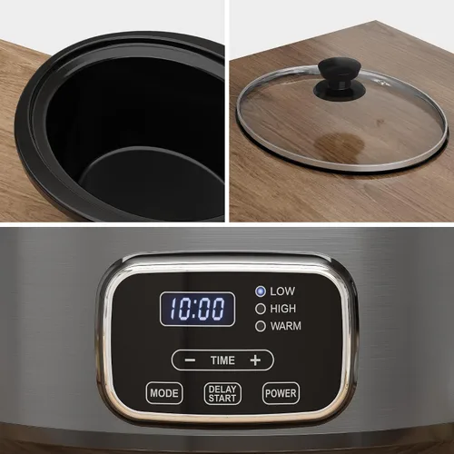 Miniatura 8 de Olla de cocción lenta de 4 cuartos, olla programable con olla de cerámica extraíble, tapa de bloqueo, 3 ajustes de calentamiento y control de Gris