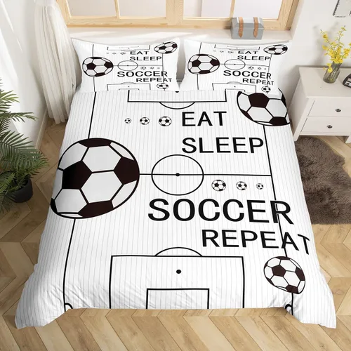 Miniatura 22 de jejeloiu Juego de ropa de cama de fútbol para niños, tamaño individual, juego de funda de edredón de fútbol para niños y niñas, funda de edredón