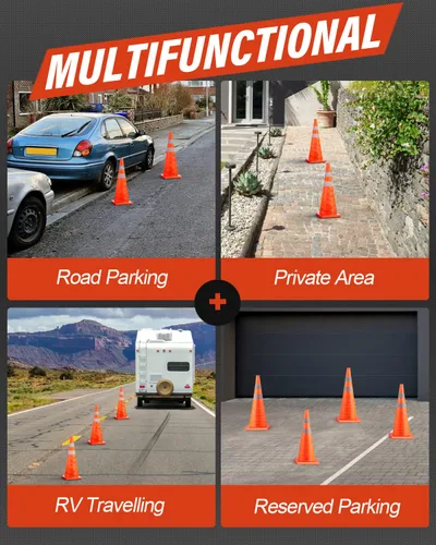 Miniatura 2 de RoadHero Paquete de 4 conos plegables de seguridad de tráfico de 28 pulgadas, conos emergentes multiusos con collar reflectante para seguridad vial