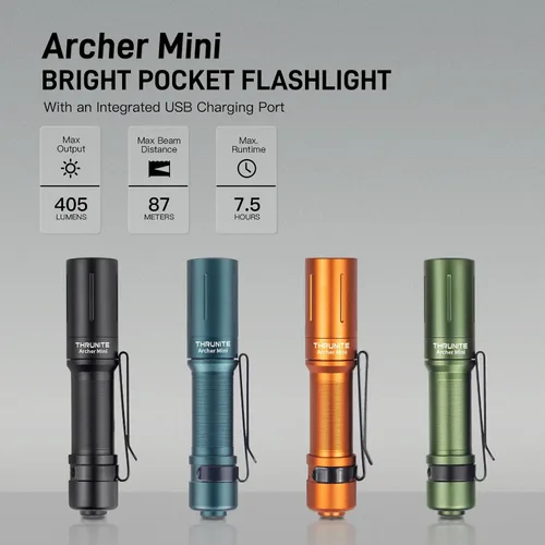 Miniatura 2 de ThruNite EDC Linterna Archer Mini, linterna LED de 405 lúmenes con interruptor de cola, linterna de bolsillo pequeña recargable USB C para camping