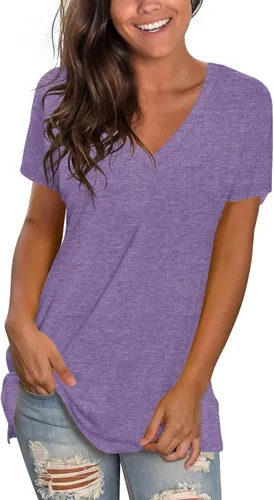 Miniatura 7 de Sipaya - Camiseta de mujer con cuello en V, básica, de ajuste suelto, manga corta, estilo casual