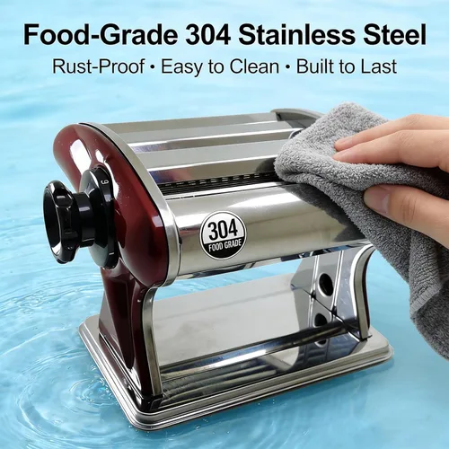 Miniatura 7 de LEONEBEB Máquina de pasta y rodillo de manivela de mano - Máquina de fideos manual 2 en 1 con cortadores integrados de 0.079 in/0.157 in, grosor