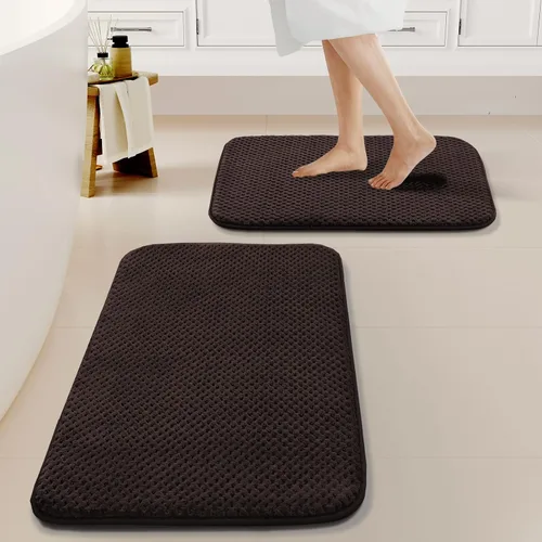 Miniatura 14 de H.VERSAILTEX Juego de alfombras y tapetes de baño, 2 piezas absorbentes de espuma viscoelástica, antideslizantes, suaves y peludas para baño, Gris