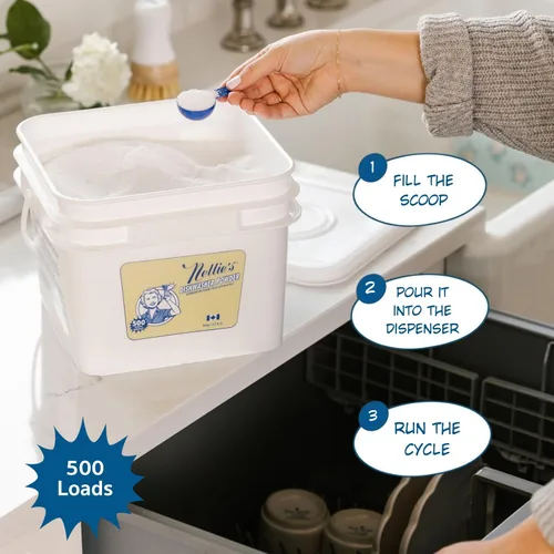 Miniatura 5 de Polvo para Lavavajillas Nellie's – Cubo a Granel de 500 Cucharadas – Fórmula a Base de Plantas – Libre de Fosfatos, Seguro para Fosas Sépticas
