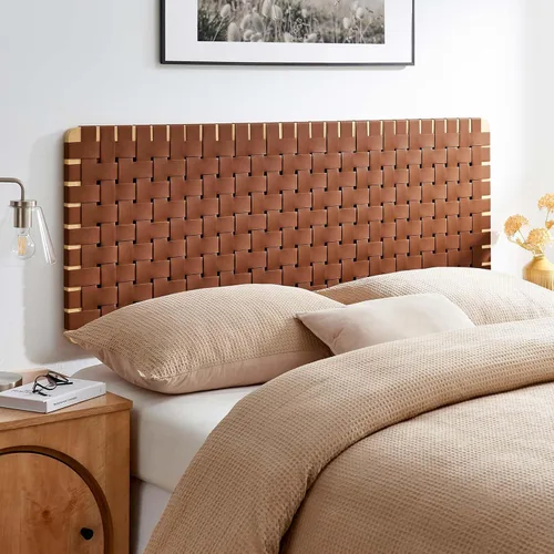 Miniatura 12 de Modway Sparta Cabecera Individual de Cuero Vegano Tejido en Beige Natural, Cabecera Individual de Cuero Sintético Solamente con Diseño de Montaje