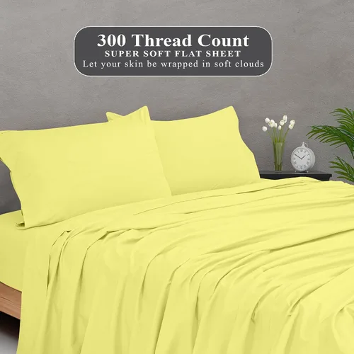 Miniatura 5 de Royale Linens Sábana Plana de Algodón Peinado de Fibra Larga 100% con 300 Hilos - Súper Suave - Sábanas Superiores - Sábana Plana King Se Vende Por