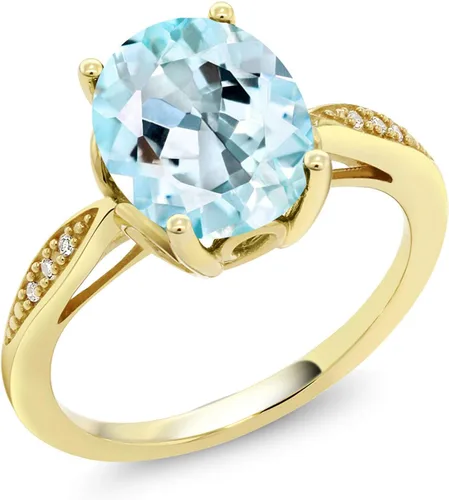 Miniatura 14 de Gem Stone King Anillo de compromiso de oro amarillo de 14 quilates de 2-3 quilates con piedra preciosa ovalada de 0.394 x 0.315 in y diamantes