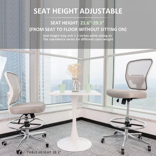 Miniatura 6 de Silla de dibujo, silla de oficina alta para escritorio de pie, taburete de dibujo con soporte lumbar, altura ajustable y anillo para el pie