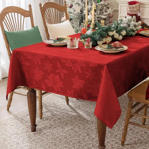 Miniatura 2 de Softalker: Mantel de Navidad de jacquard, mantel rectangular vintage de damasco de invierno, mantel impermeable de poliéster con copo de nieve