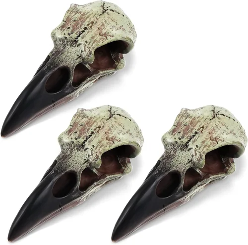 Miniatura 10 de Geetery 1 Pcs Figurina de Calavera de Cuervo de Halloween Carroñero Gótico Escultura de Pared Colgante Estatua de Calavera de Cuervo de Resina
