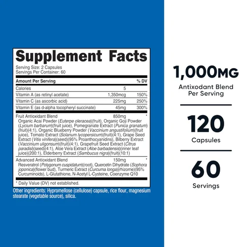 Miniatura 2 de Nutricost Super Antioxidantes (1000 mg) 120 cápsulas – Suplemento antioxidante para hombres y mujeres con Acai, Goji, arándanos y más, 60 porciones