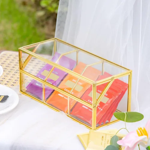Miniatura 9 de NCYP Organizador de bolsas de té de vidrio con tapa, caja de almacenamiento pequeña de 3 ranuras para bolsitas de té, vitrina de mostrador