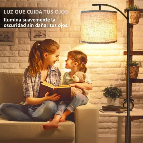 Miniatura 6 de Rottogoon - Lámpara de pie para sala de estar, lámpara de pie LED con 2 pantallas para dormitorio, incluye bombilla LED de 9 W - Negro Sombra