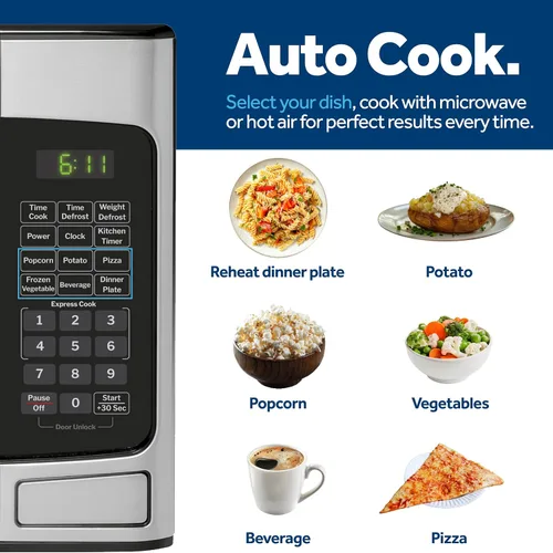 Miniatura 6 de GE Horno microondas para encimera, compacto de 1.1 pies cúbicos, capacidad de 950 vatios, 6 ajustes de cocción automática, tecnología de bloqueo
