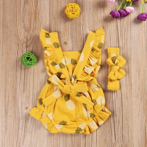 Miniatura 3 de Mameluco con volantes para bebé recién nacida, con diadema, ropa de verano