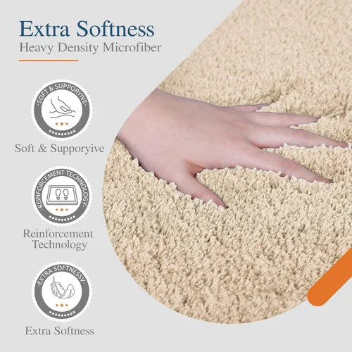 Miniatura 2 de Walensee Alfombra de Baño Antideslizante (16 x 24 pulgadas, Beige) Alfombra de Baño de Microfibra Suave y Peluda Absorbente de Agua, Lavable a
