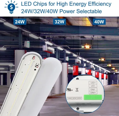 Miniatura 4 de DAKASON Paquete de 1 luz LED hermética al vapor de 40 W (80 W equivalente) 4200 lm, 4 pies, impermeable, para tienda, 5000 K, IP65, 100-277 V