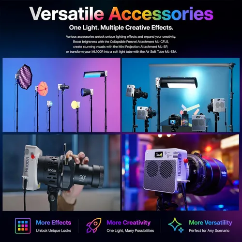 Miniatura 4 de Godox Luz de video LED RGB ML100R 110W, con reflector intercambiable de 15°/1800-10000K CCT/14 efectos FX cinematográficos/múltiples opciones