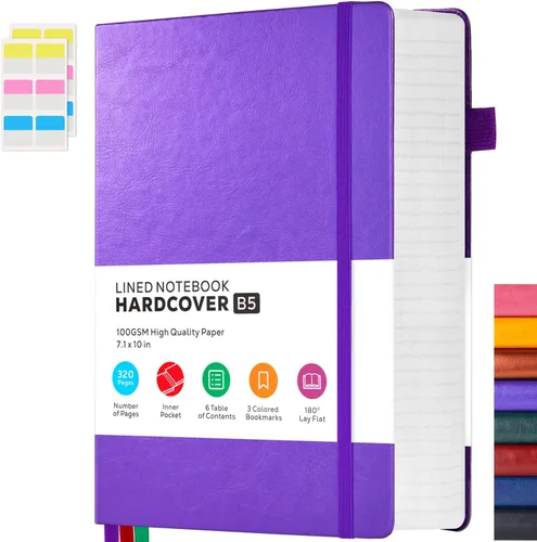 Miniatura 14 de FOCUS DAY Cuaderno de Cuero con Páginas Rayadas, 320 Páginas Cuaderno de Tapa Dura para Escribir y Tomar Notas para Mujeres y Hombres, B5