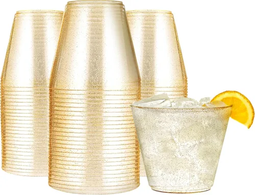 Miniatura 9 de R-kay Vasos de plástico transparente de 9 onzas para fiestas, paquete de 100 vasos transparentes, vasos desechables resistentes, copas de vino