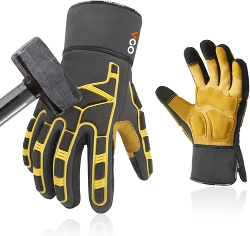Miniatura 9 de Vgo... Guantes de trabajo para hombres, guantes de trabajo de seguridad de cuero, protección contra arañazos, a prueba de espinas, pantalla táctil