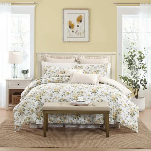 Miniatura 16 de Laura Ashley - Juego de edredón tamaño King, juego de ropa de cama reversible de algodón, incluye fundas a juego con fundas europeas y fundas