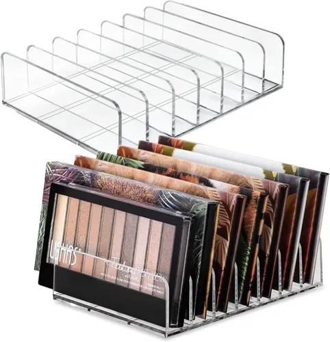 Vowcarol Organizador de paleta de sombras de ojos, acrílico de 7 secciones divididas para paleta de maquillaje, soporte organizador - transparente,