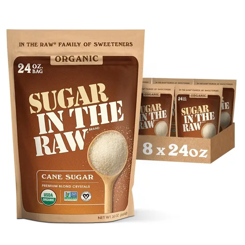 Sugar In The Raw - Azúcar de caña blanca granulada orgánica, sin eritritol, edulcorante natural puro, bebidas calientes y frías, café, hornear,