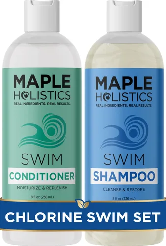 After Swim - Juego de champú y acondicionador para nadadores con aceite de árbol de té y romero, champú clarificador para agua dura, cloro y agua